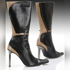 Goffredo Fantini Two-Tone Beige & Black Leather Boots US Sz.7; EU Sz. 37.5